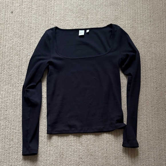 Aritzia Tops - Aritzia HomeStretch Rib SquareNeck Longsleeve, Black, size L